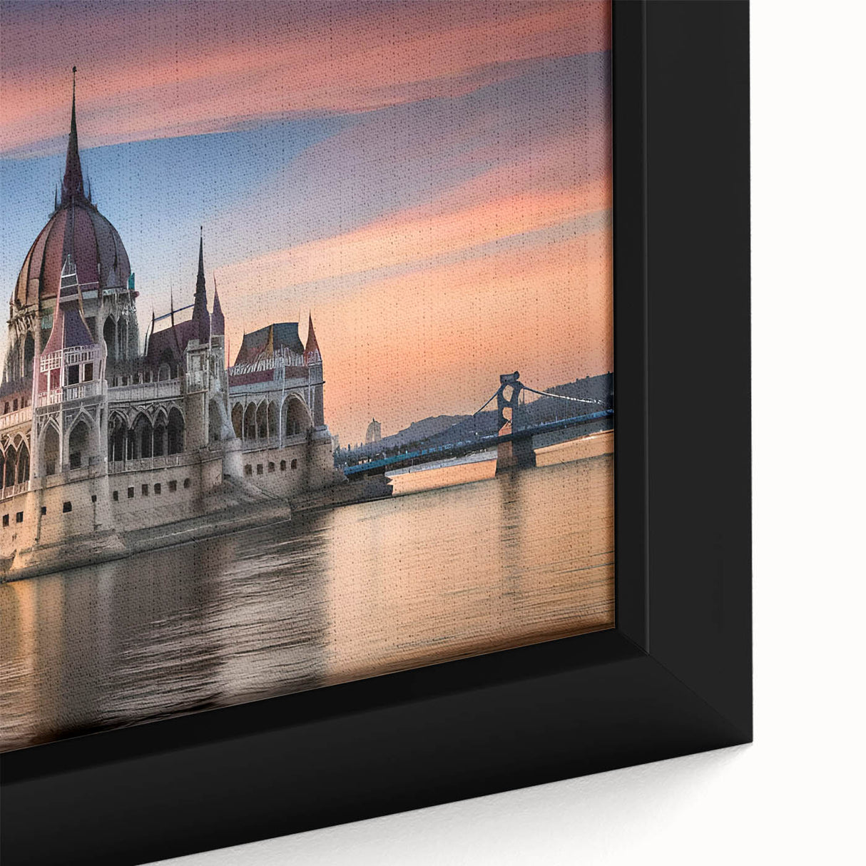 Extra large black framed canvas featuring a textured, colorful European scenery, suitable for living room decor.
