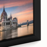 Extra large black framed canvas featuring a textured, colorful European scenery, suitable for living room decor.