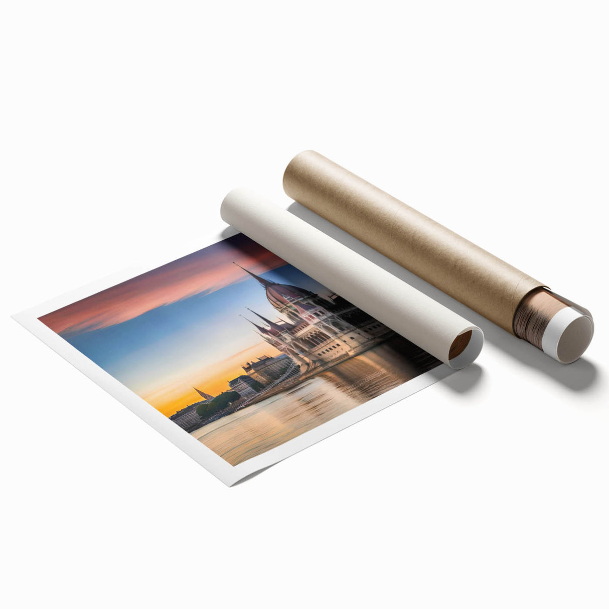 Extra large rolled print of a Hungarian landscape with soft floral elements in muted colors.