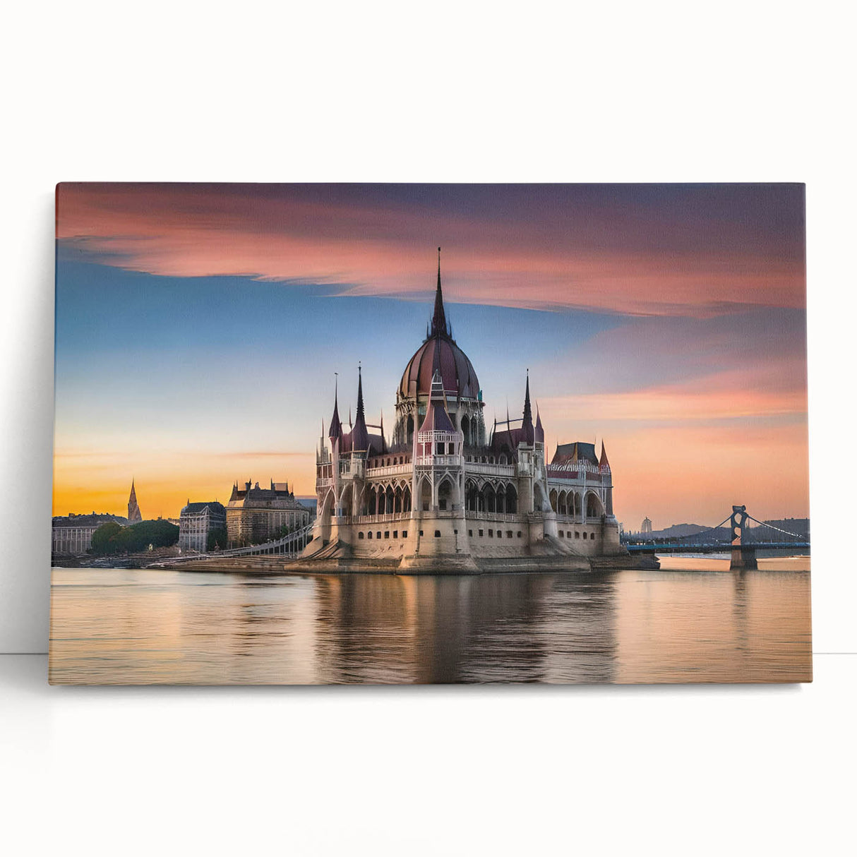 Black and white stretched canvas of a European cityscape, ideal for kitchen wall art.