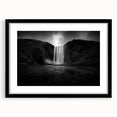 Extra large abstract art print of a colorful, textured Icelandic scenery on a black framed canvas.