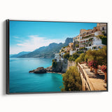 Black and white framed canvas depicting a vintage Sicilian landscape, ideal for bedroom wall art.