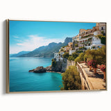 Framed canvas wall art depicting a vintage-style landscape of Sicilian scenery, ideal for bedroom decor.