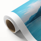 Art Deco style poster of Sicilian scenery on rolled canvas, featuring muted earth tones.
