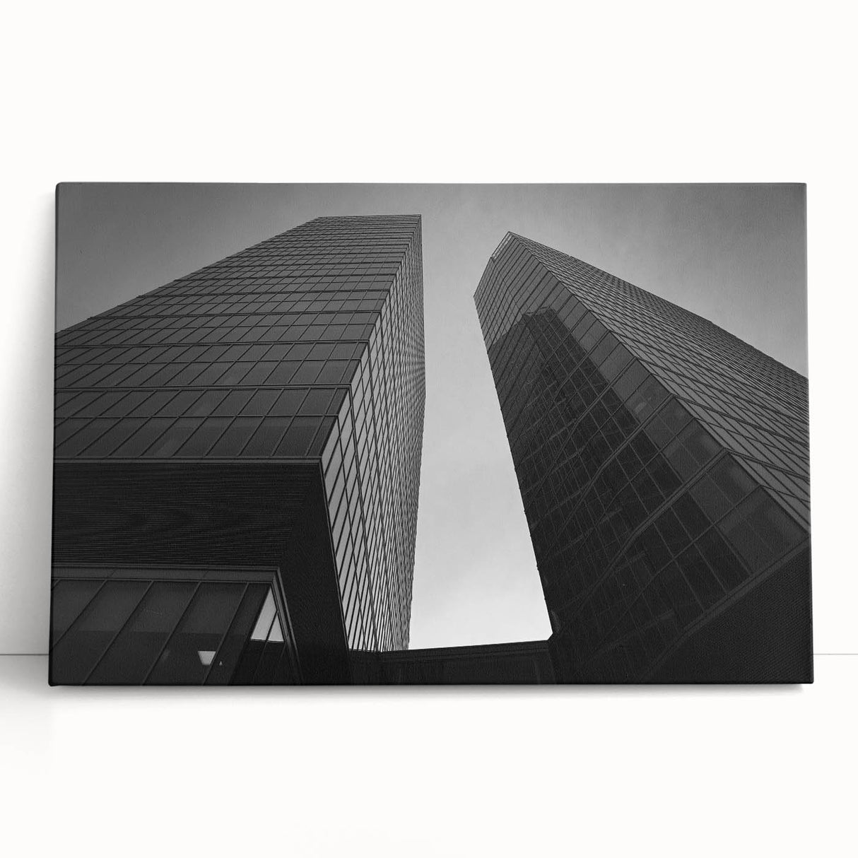 Black and white stretched canvas of a European cityscape, ideal for kitchen wall art.