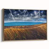 Framed canvas of a vintage-style Ukrainian landscape in black and gold tones, ideal for bedroom wall art.