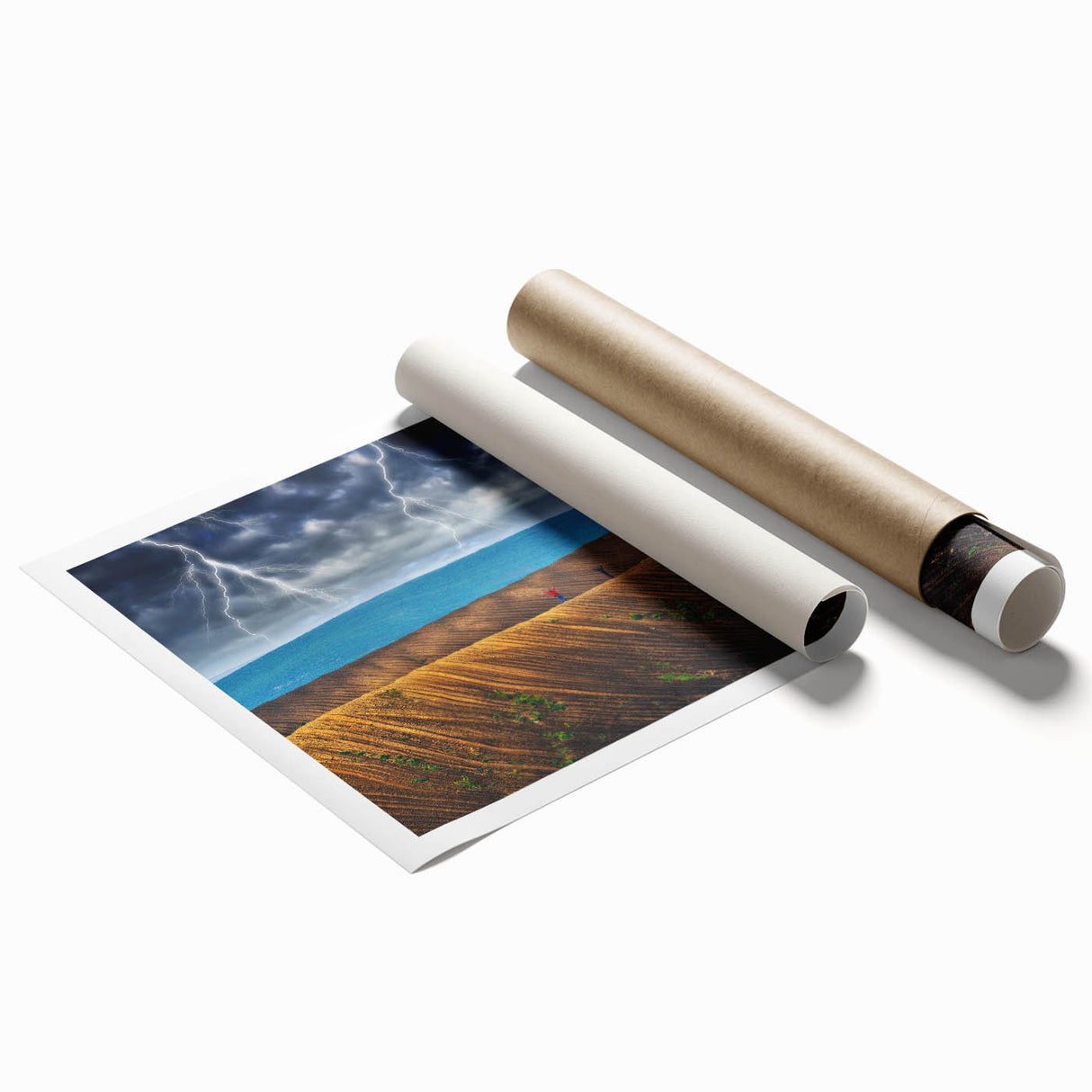 Extra large rolled print featuring a serene Ukrainian landscape with soft floral elements in pastel shades.