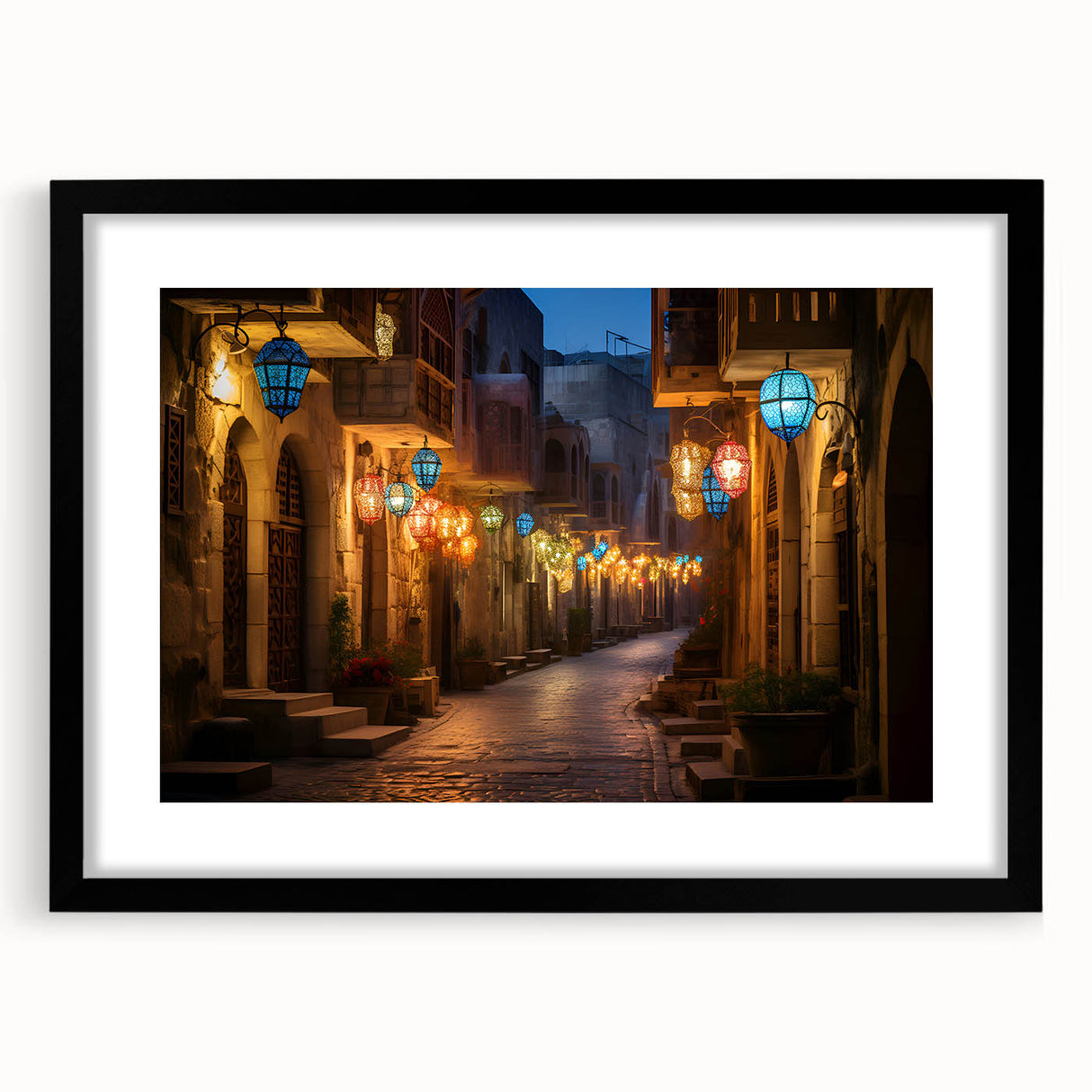 Extra large textured abstract art print of colorful Dubai skyline on a black framed canvas, ideal for living room decor.
