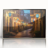 Mid-century modernist art of Dubai skyline in silver acrylic frame, suited for modern art wall decor.