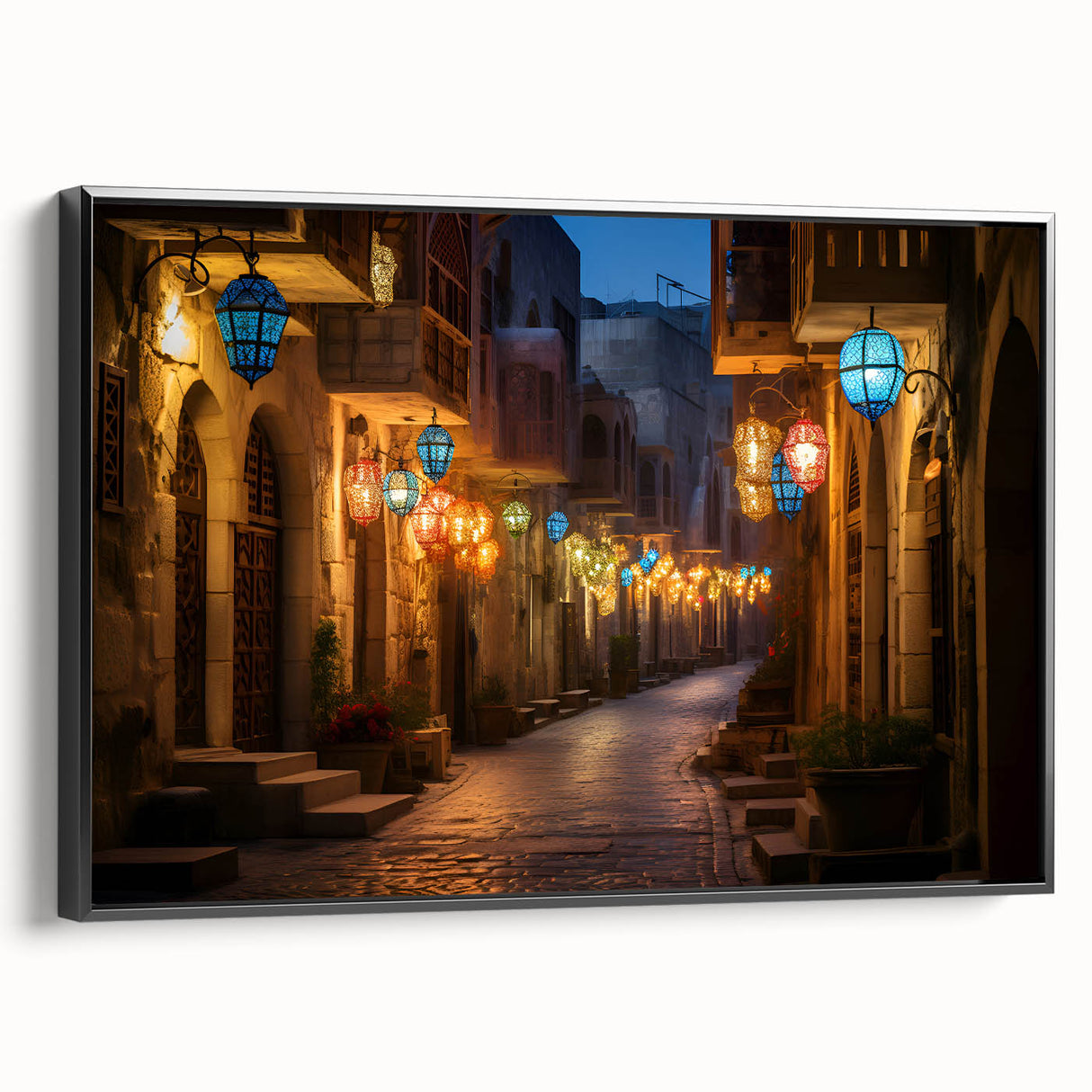 Black and white framed canvas of Dubai skyline, featuring vintage poster art style, ideal for bedroom wall decor.
