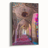 Landscape art painting of a Middle Eastern scenery in vibrant colors on a framed canvas, suitable for living room decor.