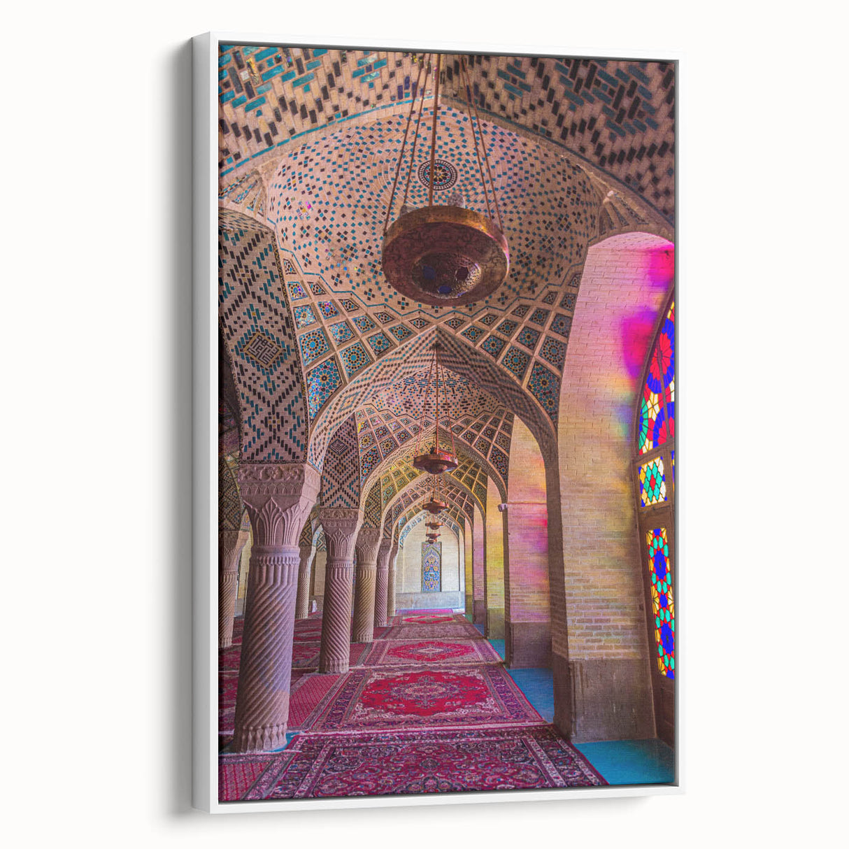 Vintage poster art of a Middle Eastern scenery on extra-large framed canvas, featuring vibrant colors.