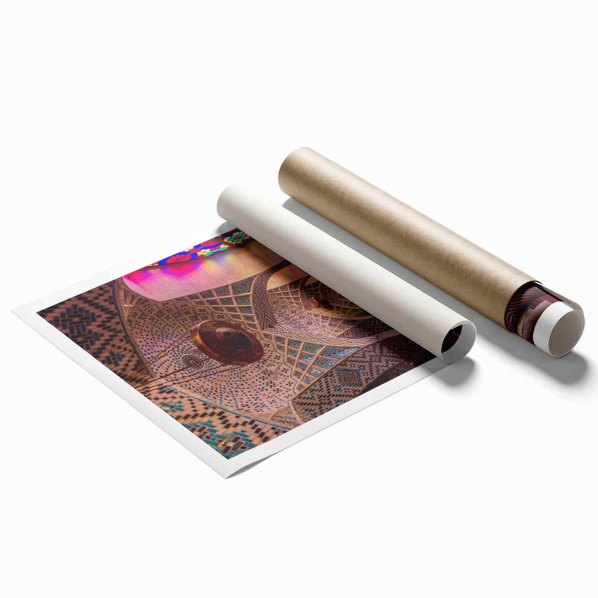Extra large rolled print depicting a floral scene in muted earth tones, suitable for bathroom or living room decor.