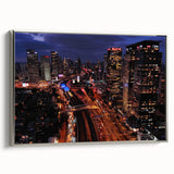 Framed canvas depicting a vintage-style Tel Aviv landscape in colorful art tones, ideal for modern living room decor.