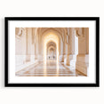 Colorful abstract art print of Middle Eastern scenery in a black frame, ideal for living room decor.