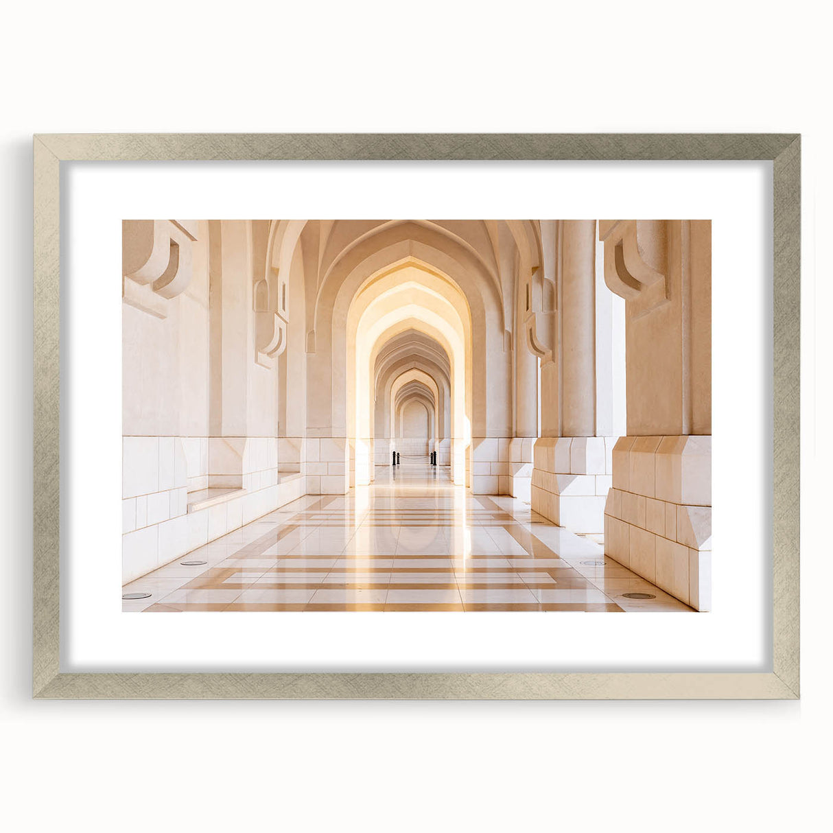 Textured abstract art print of Oman scenery in muted earth tones on a framed canvas, suitable for bedroom decor.