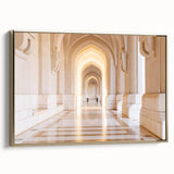Framed canvas featuring a vintage-style landscape painting of Oman with gold and black tones, ideal for bedroom wall art.