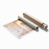 Extra large rolled print depicting Oman scenery with floral elements in muted earth tones.