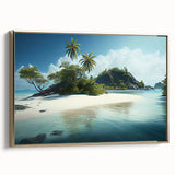 Framed canvas featuring a vintage-style landscape painting of Oceania, Fiji with black and gold tones.