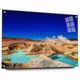 Acrylic print of a large abstract representation of a Bolivian landscape in earthy tones.
