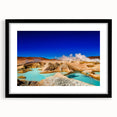 Extra large abstract art print depicting a colorful, textured scenery of Bolivia in a black frame.