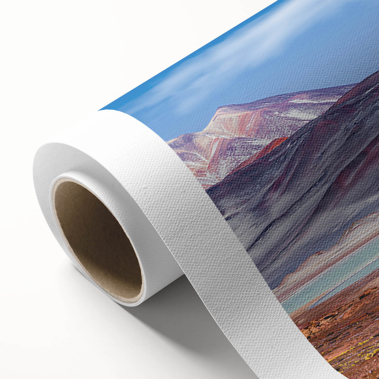 Art deco poster of a Chilean landscape in soft pastel shades on rolled canvas, ideal for nursery wall art.