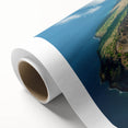 Art deco poster of Galapagos scenery in pastel shades on rolled canvas, ideal for nursery wall art.