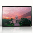Large abstract wall art featuring a mid-century modernist style acrylic print of Alabama scenery in muted earth tones.