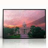 Large abstract wall art featuring a mid-century modernist style acrylic print of Alabama scenery in muted earth tones.