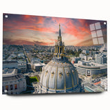 Acrylic print of the San Francisco skyline in muted blue and gray tones, suitable for bedroom or dining room decor.