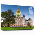 Acrylic glass print of a Connecticut landscape in muted earth tones, suitable for bedroom or dining room decor.