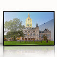 Large abstract wall art depicting a Connecticut scenery in black and white tones, framed in acrylic.