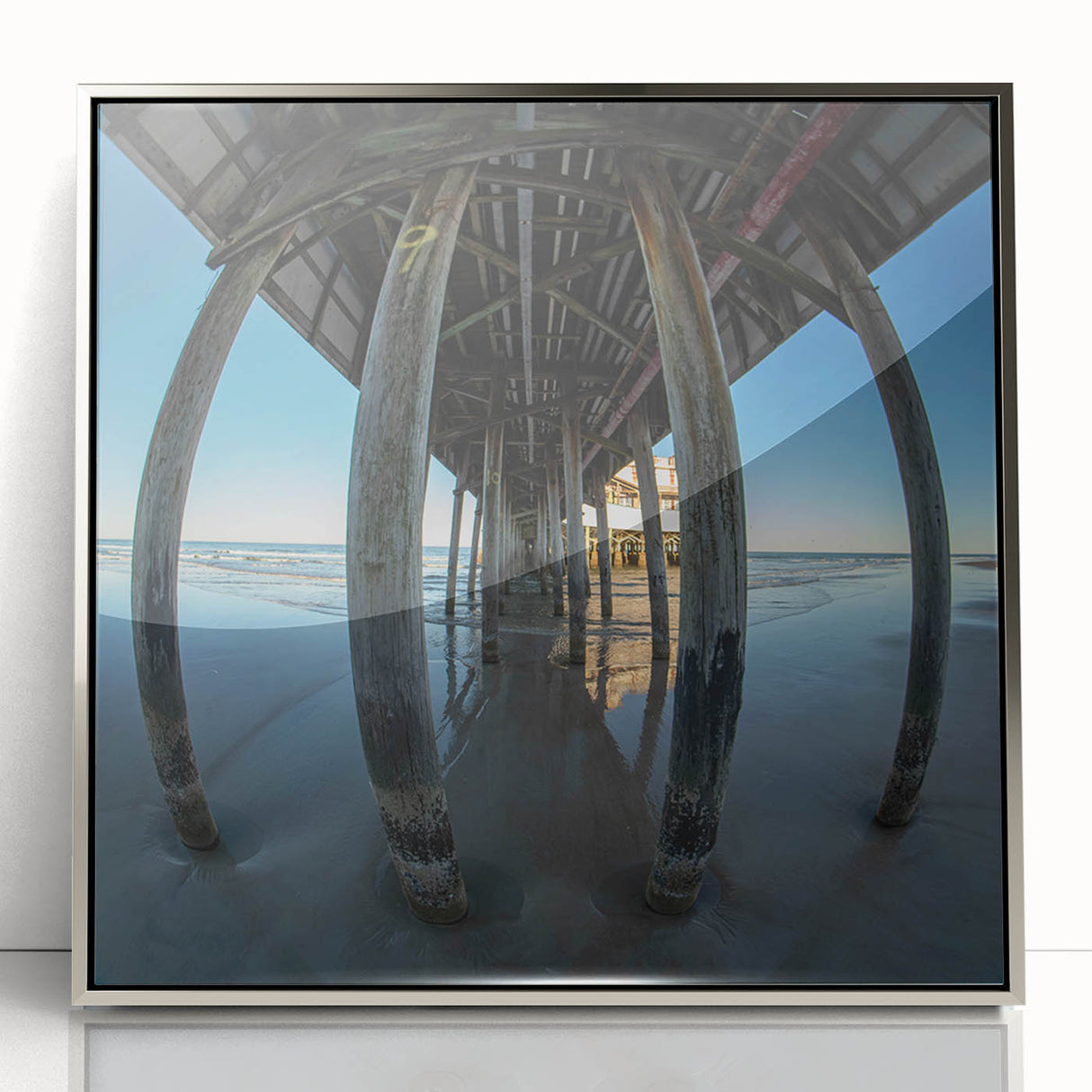 Mid-century modernist art depicting Daytona scenery in acrylic, framed in silver, suitable for nursery wall decor.