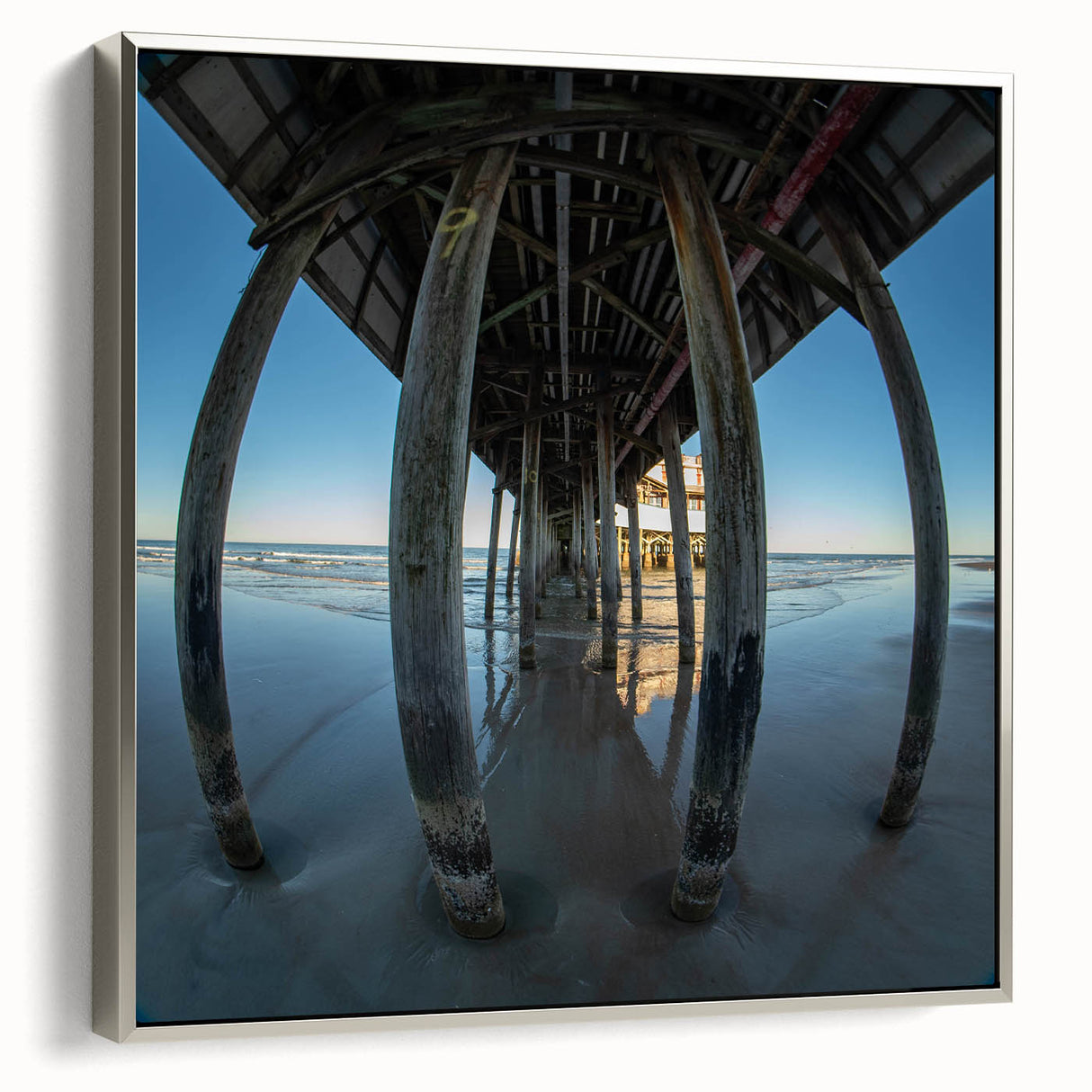 Landscape art painting of Daytona scenery on framed canvas, featuring vintage poster style with colorful and black elements.