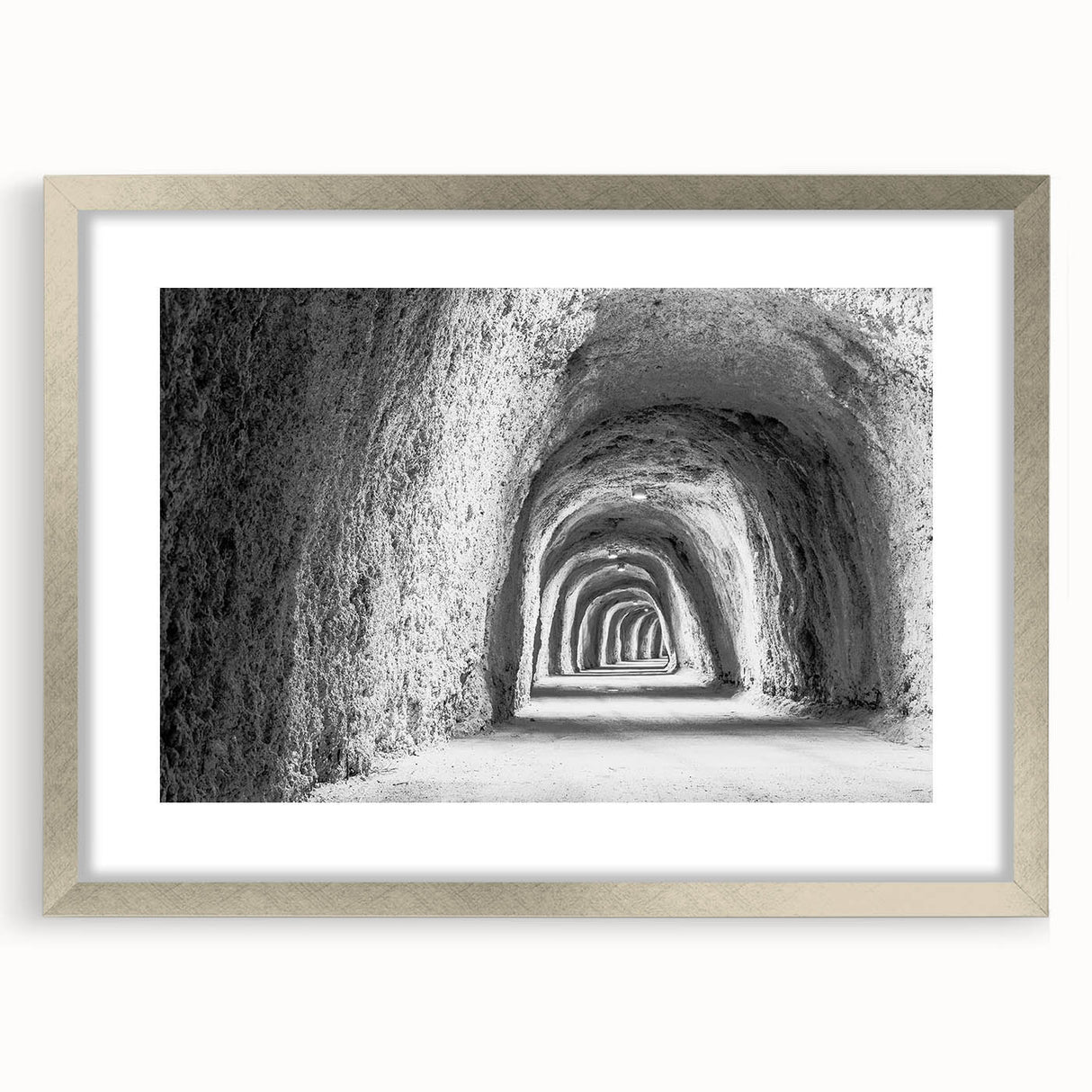Textured abstract art print of Idaho scenery in muted earth tones, framed with a silver mat, suitable for bedroom decor.