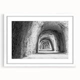 Abstract art print depicting the Idaho landscape in muted earth tones on a framed white mat, ideal for dining room decor.