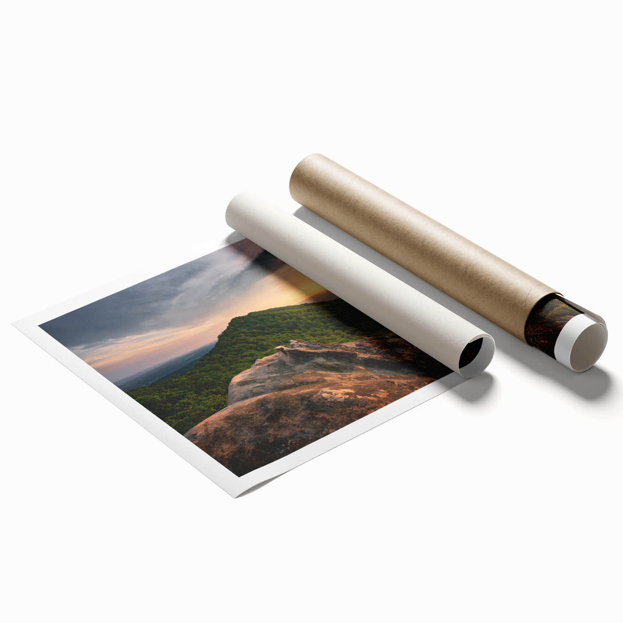 Extra large rolled canvas print featuring a serene Kentucky landscape with soft floral elements in muted greens and blues.