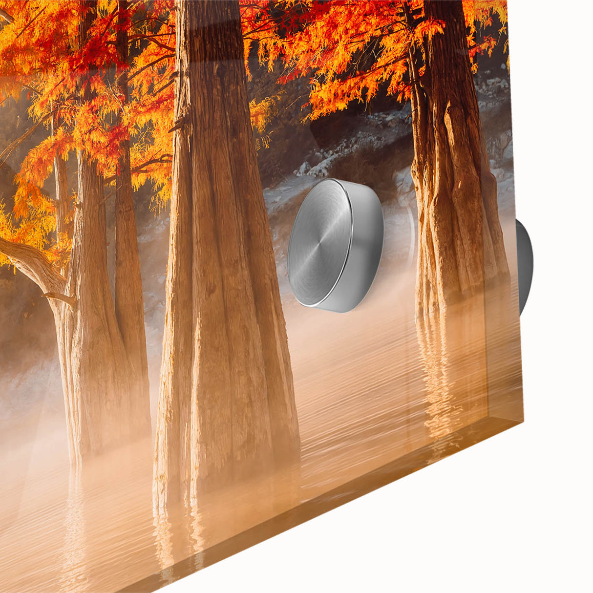 Large abstract wall art of Louisiana scenery in muted earth tones on acrylic glass, suitable for dining room ambiance.