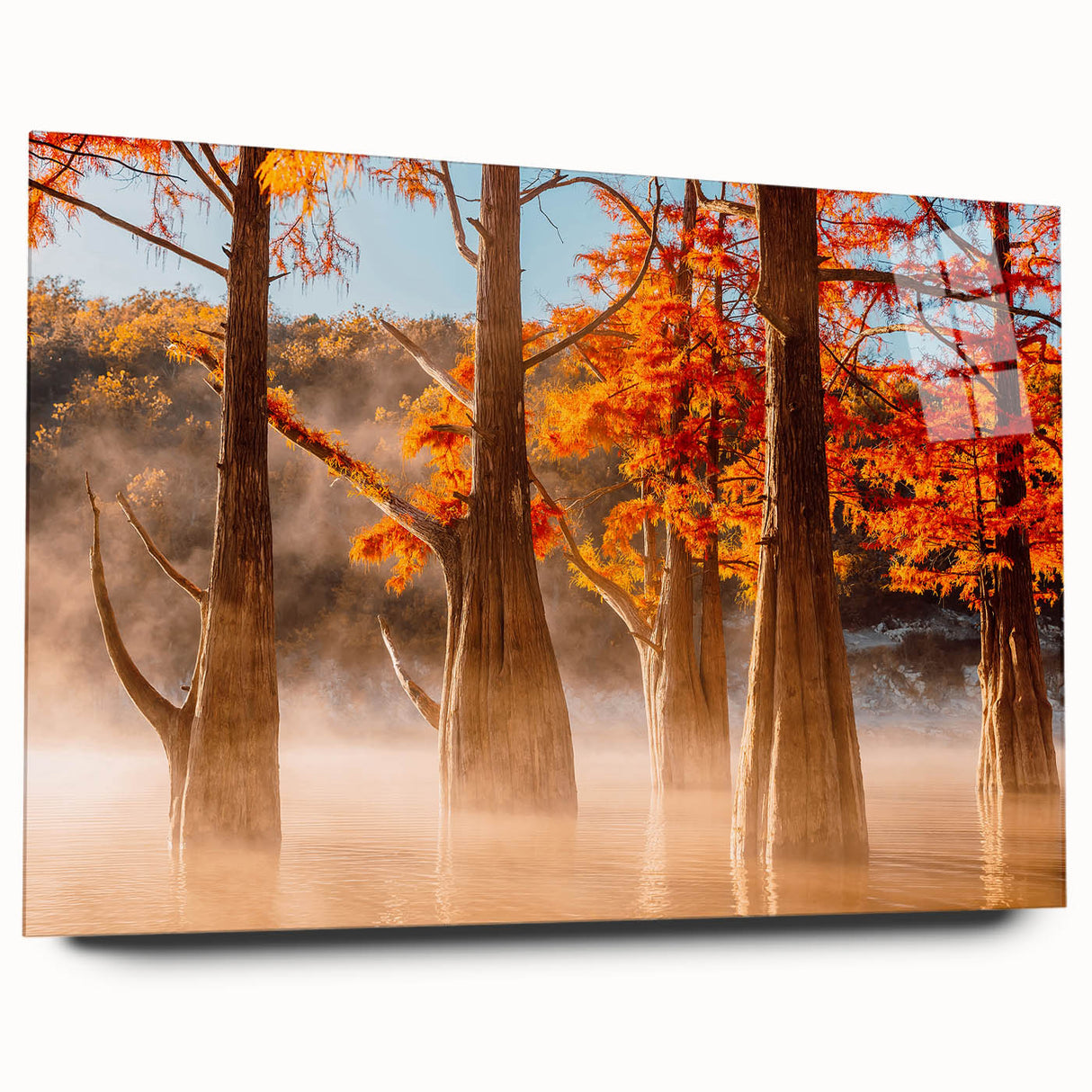 Large abstract wall art depicting a Louisiana landscape in muted earth tones on acrylic glass.