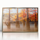 Mid-century modernist Louisiana landscape on gold-framed acrylic, featuring soft pastel colors, ideal for nursery wall art.