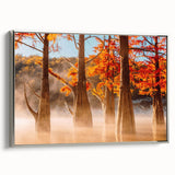 Framed canvas of a Louisiana landscape featuring muted earth tones and a vintage poster style.