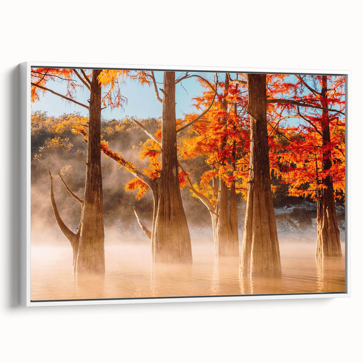 Vintage poster art of Louisiana scenery on a large framed canvas, featuring vibrant colors, ideal for living room decor.