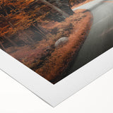 Art deco poster of Acadia National Park in muted earth tones on rolled canvas, suitable for dining room decor.