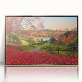 Landscape of Vermont in autumn on framed acrylic, featuring mid-century modernist style, ideal for modern art wall decor.
