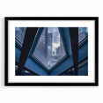 Colorful abstract art print of Seattle skyline, featuring vibrant hues on a large textured canvas.