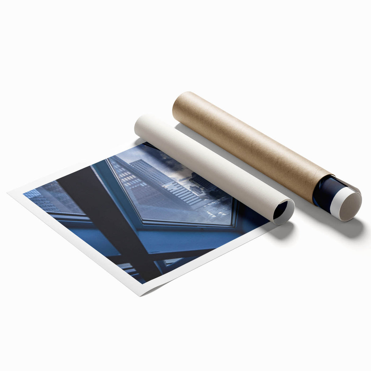 Extra large rolled print of Seattle skyline with soft pastel shades, ideal for classy bathroom wall art.