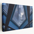 Large art of Seattle skyline in muted green and blue tones on stretched canvas, ideal for kitchen wall art.