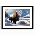 Extra large, textured abstract art print depicting colorful Yellowstone scenery on a black framed canvas.
