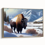 Framed canvas of Yellowstone landscape in vintage style with muted earth tones, ideal for bedroom wall art.
