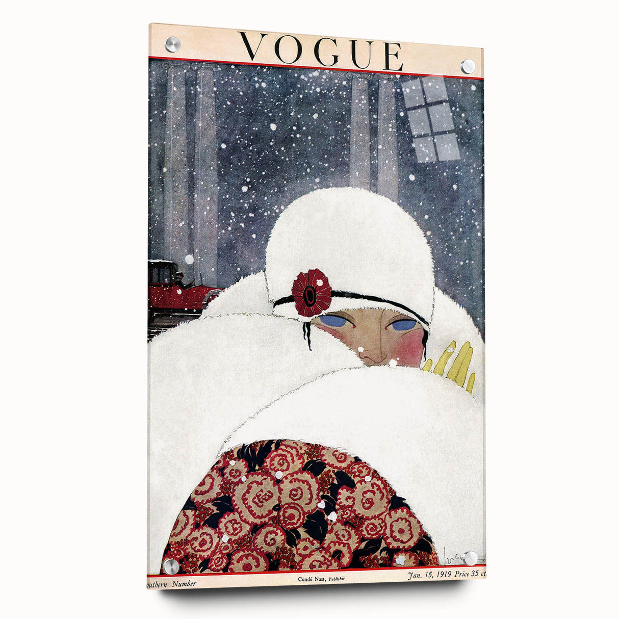 Winter Vogue Cover Print - 1919 Snowy Fashion Illustration Wall Art